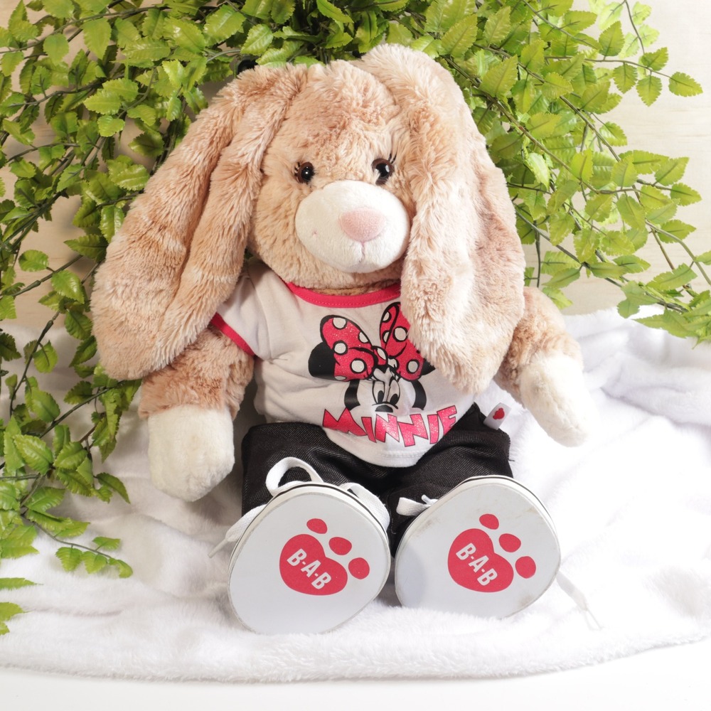 Build-A-Bear Tan Bunny Plush Minnie Mouse Shirt Black Jeans Sneakers Outfit